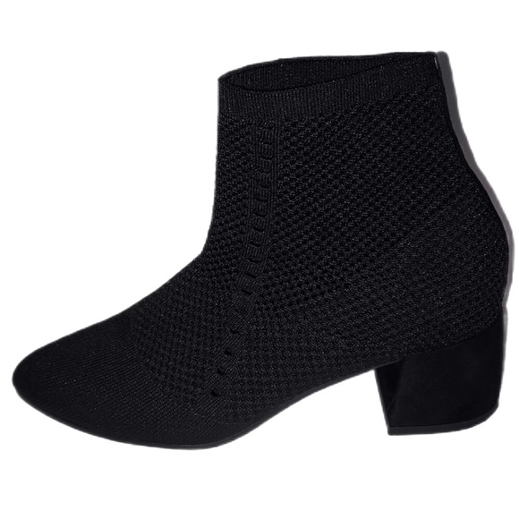 Eileen Fisher Black Purl Pointy Toe Slip-on Ankle Boot 8 Stretch Knit Block Heel - Picture 2 of 13